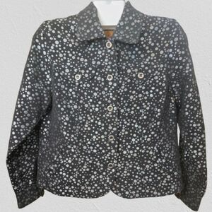 Petite Ruby Rd. Black and Metallic Silver Polka Dot Jacket